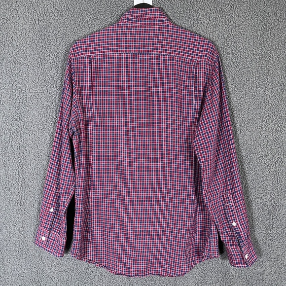 Relwen Seersucker Check Long Sleeve Button Down Shirt - Men's Size M - Red Blue - Picture 4 of 7